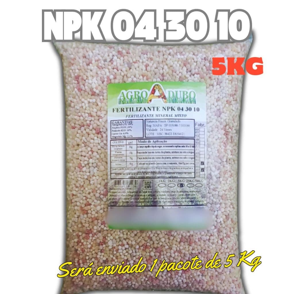 Fertilizante Npk 04 30 10 - 5Kg Adubo Completo Rico Em Fosforo (P)