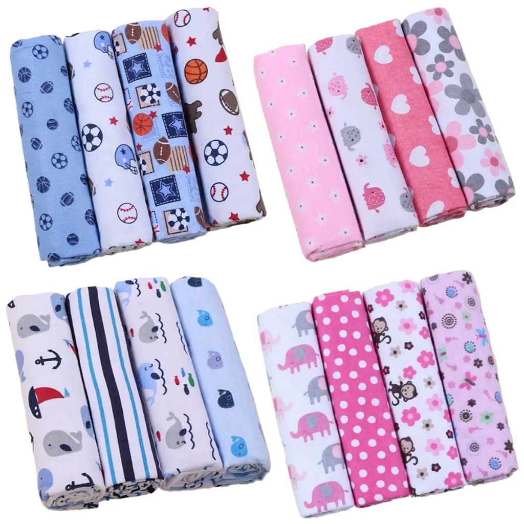 Kit 4 Manta Cueiros para Bebê Flanelado Grande 80cm x 80cm 100% algodão Estampado Récem-Nascido Super Macio Com Overlock