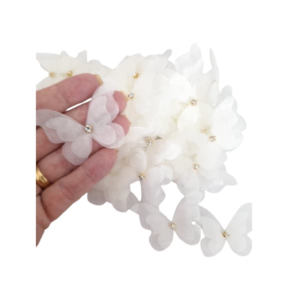 Aplique Borboleta de Organza com strass kit c/ 50 unidades para aplicar em laços roupas tiaras