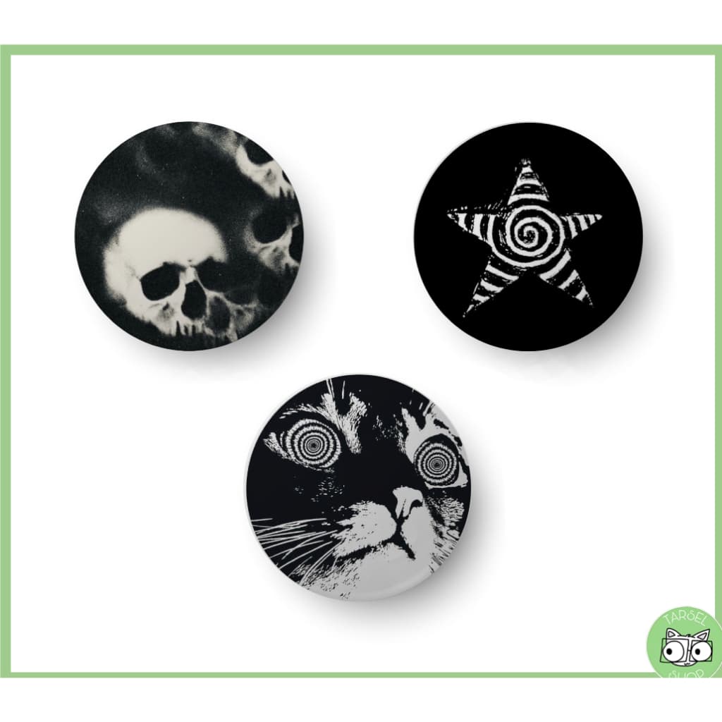 Kit 3 Botton Broche Pin Dark Aesthetic Gótico; 3,2cm ou 4,4cm