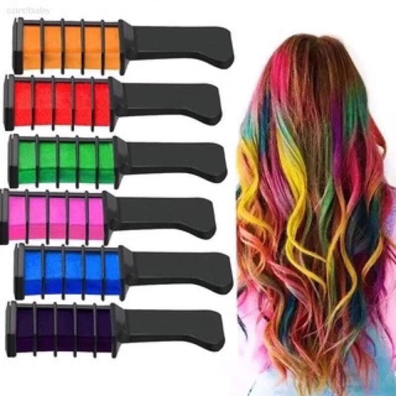 Kit 6 Pente Colorido Giz De Cabelo Com 06 Cores Temporárias Para Festas Criativo