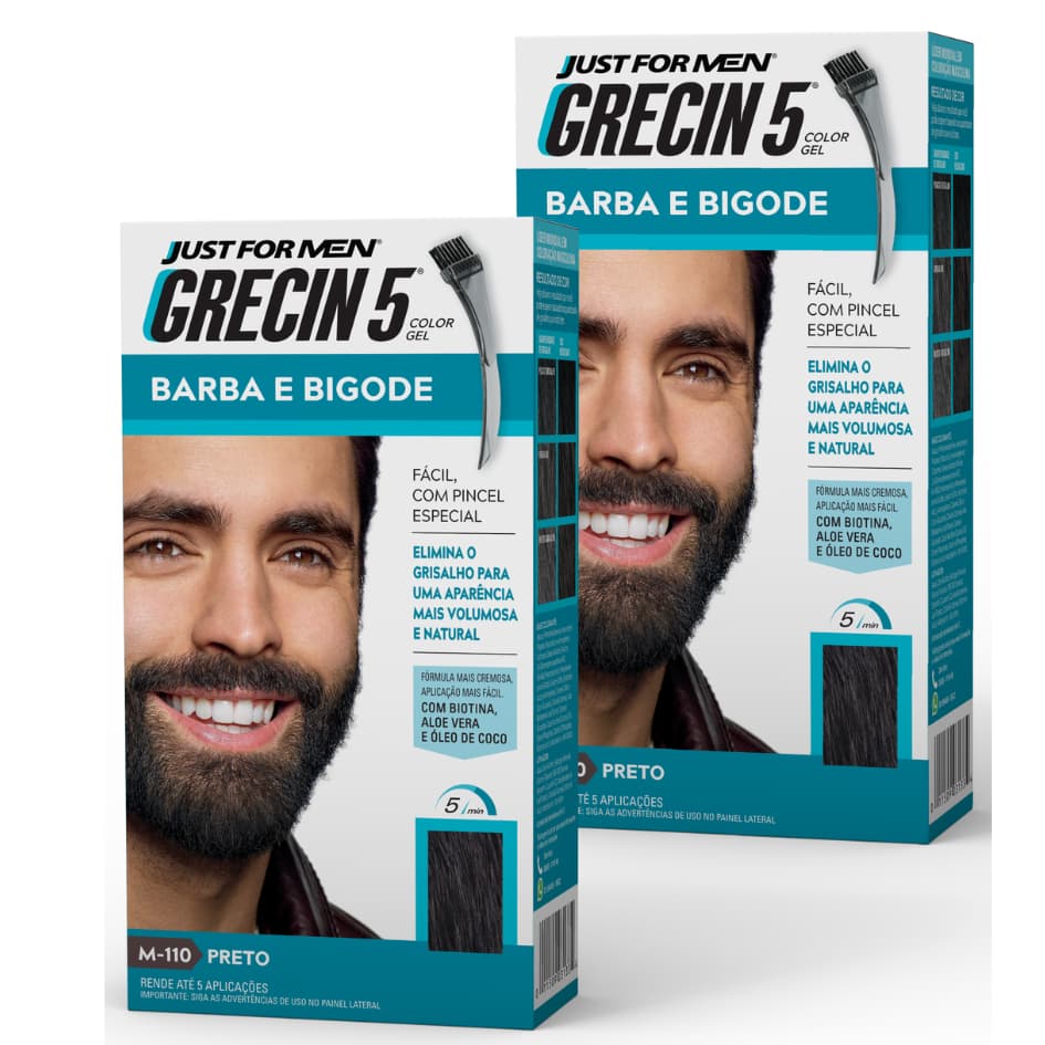 Kit 2x unidades Grecin 5 Color Gel TIntura Tonalizante Barba e Bigode Preto M-110 - Cobre os fios grisalhos em 5 minutos