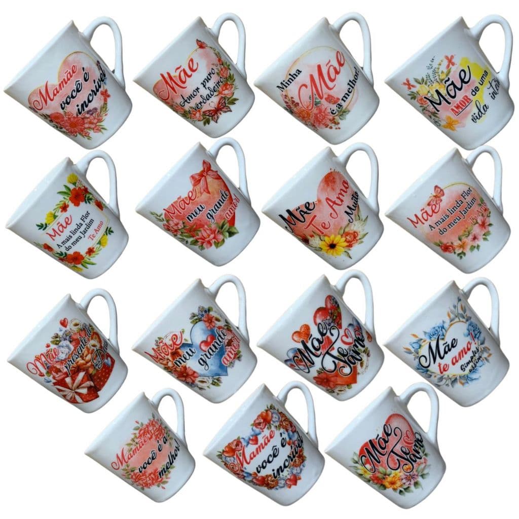 Jogo Caneca Porcelana Dia das Maes Xícara Chá Personalizada Café Mae