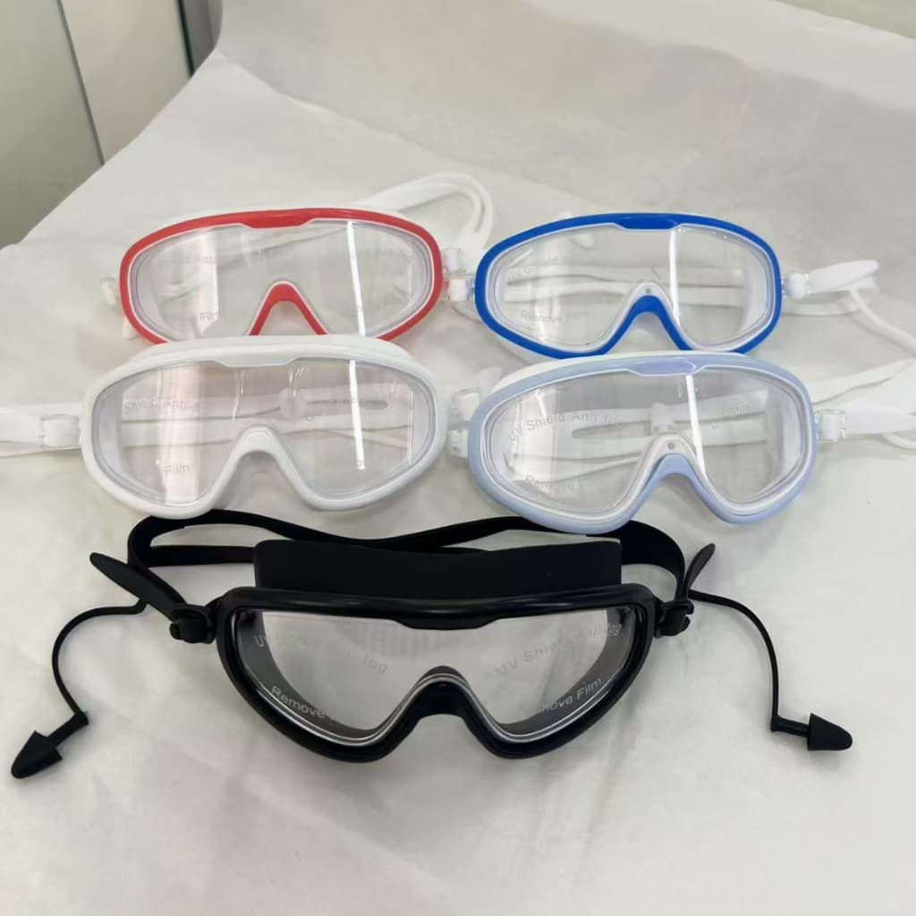 Óculos de Natação com Tampões de Ouvido de Grande Armação Integrados Clareza Antiembaçante Profissional Alça Ajustável p