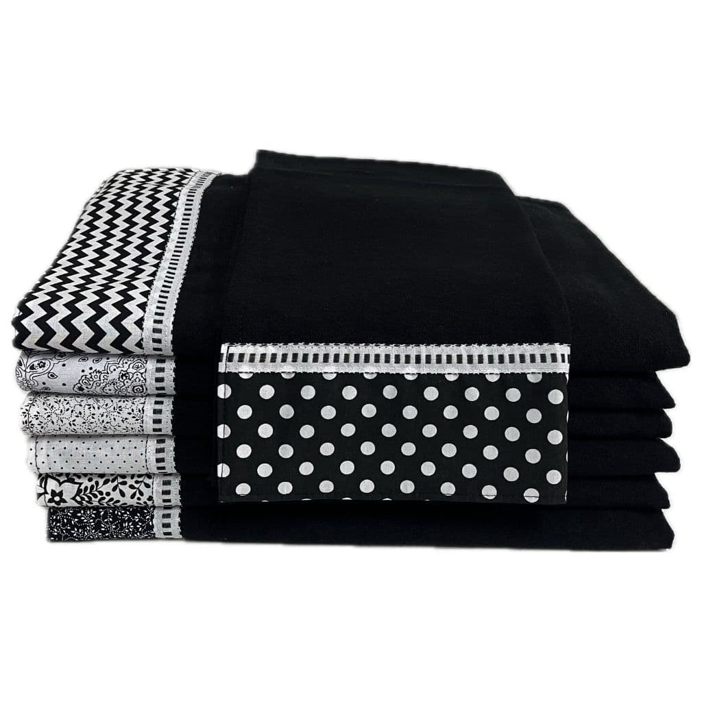 Kit Pano de Prato Preto Barrado Minimalista 10 unid - Pé de Galinha