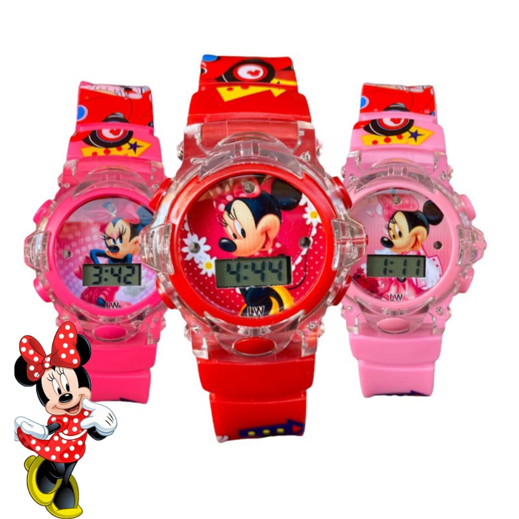 Relógio Infantil musical com luz de led Minnie menina colorido digital divertido
