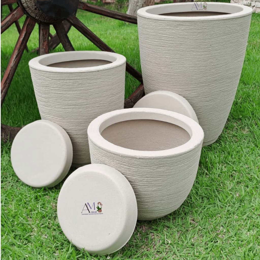 Kit 3 Vasos Coluna Bojo Escovado Para Planta, Jardim, Flor Casa Interior e Exterior Decorativo N1 N2 N3 Luxo