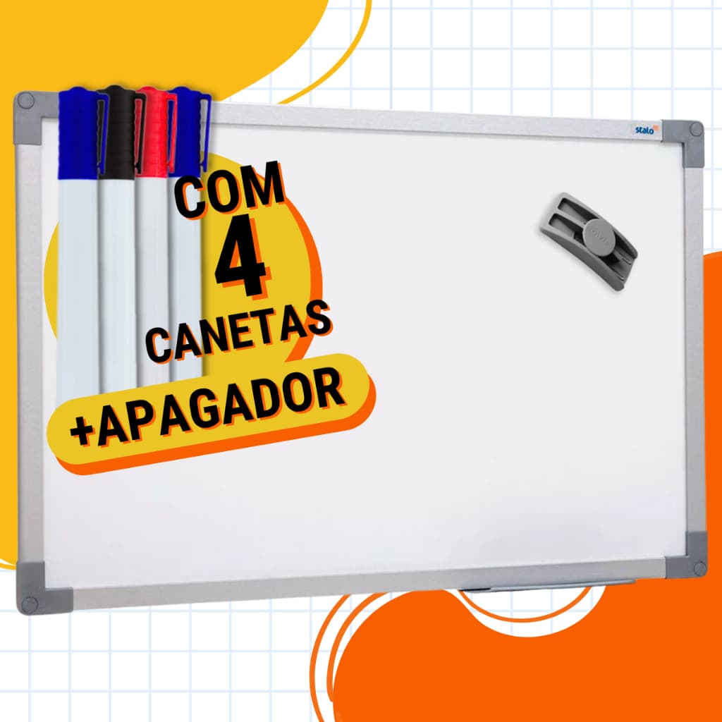 Lousa Branca Grande 120x90 Quadro Branco Anotações + 4 Canetas