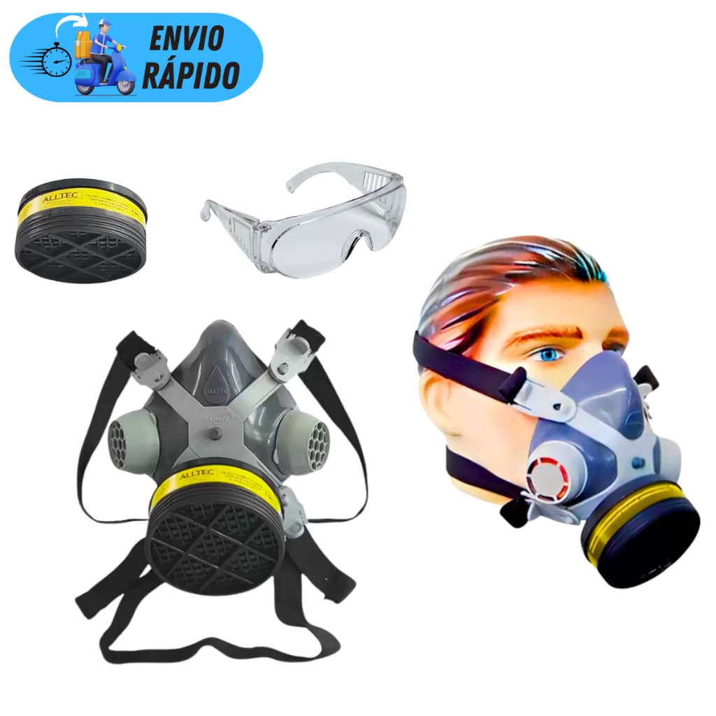 KIT RESPIRADOR 2001 COM OCULOS DE PROTEÇÃO E FILTRO QUÍMICO PARA PINTURAS RESINAS E PÓ PROTEÇÃO CA