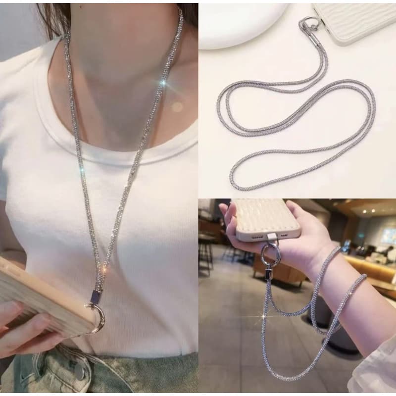 Cordão Telefônico Rhinestones Com Porta-Cartões Transparente Chaveiro Colorido