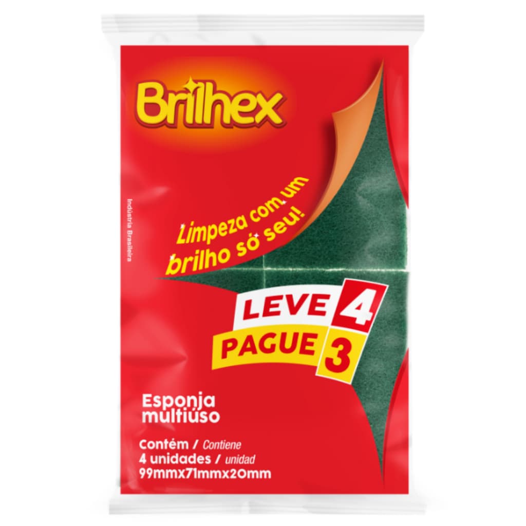 Esponja Dupla Face Leve 4 Pague 3 Brilhex Limpeza Eficiente para uma Cozinha Impecável
