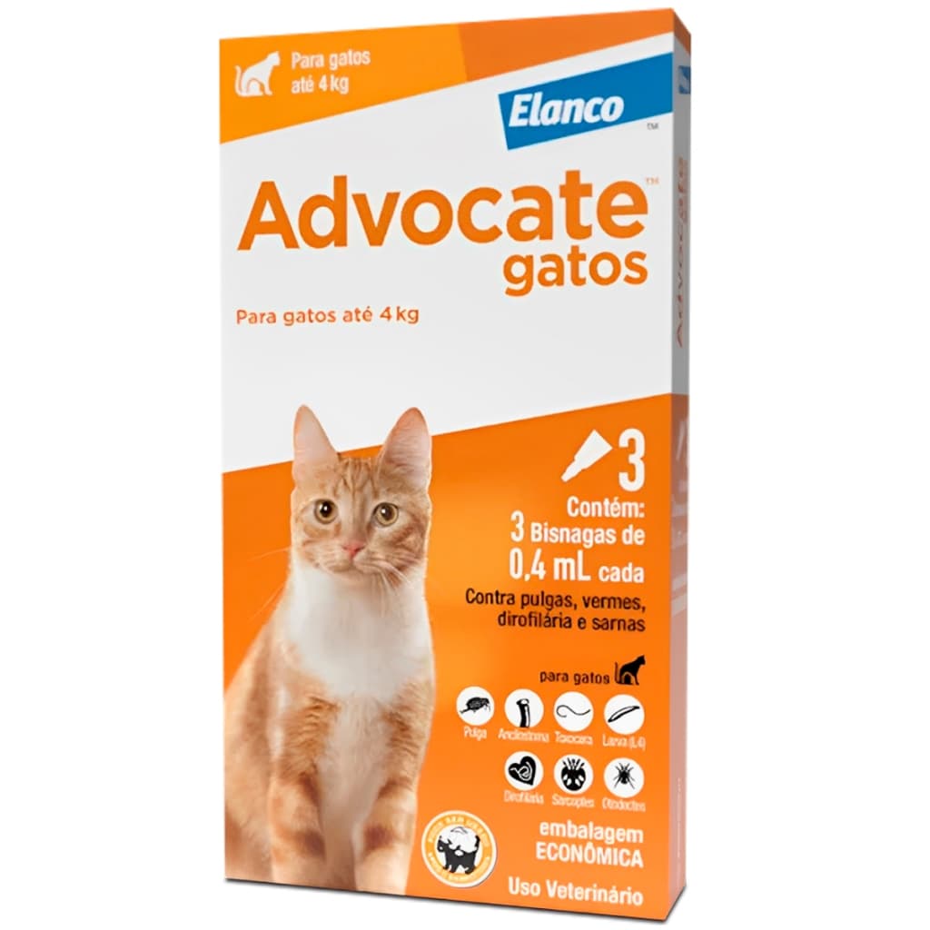 Antipulgas Advocate Elanco Gatos Até 4kg 3 Bisnagas De 0,4ml