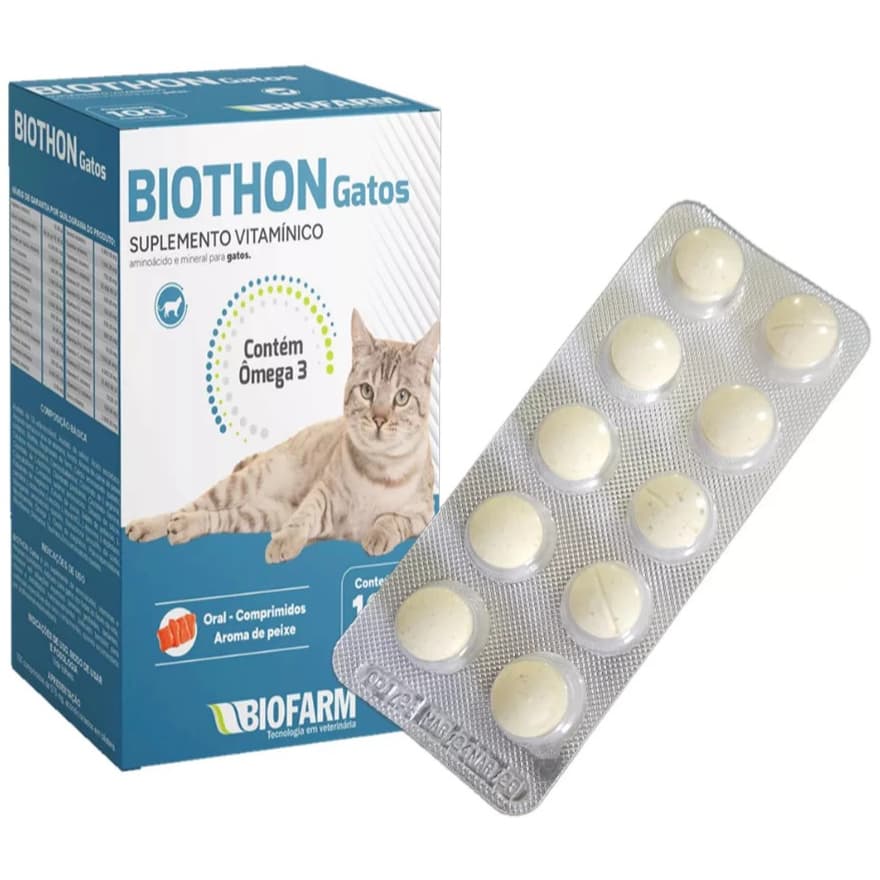 Suplemento Biothon Gatos - Cartela Com 10 Comprimidos Sabor Peixe Engorda