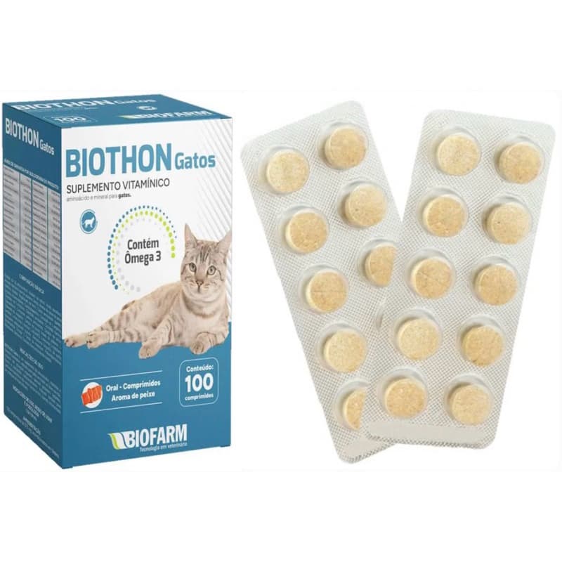 Kit C/ 2 Cartelas Biothon Gatos Com 10 Comprimidos cada - Sabor Peixe Engorda