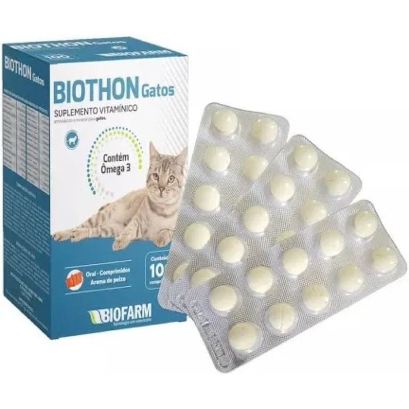 Kit C/ 3 Cartelas Biothon Gatos Com 10 Comprimidos cada - Sabor Peixe - Engorda