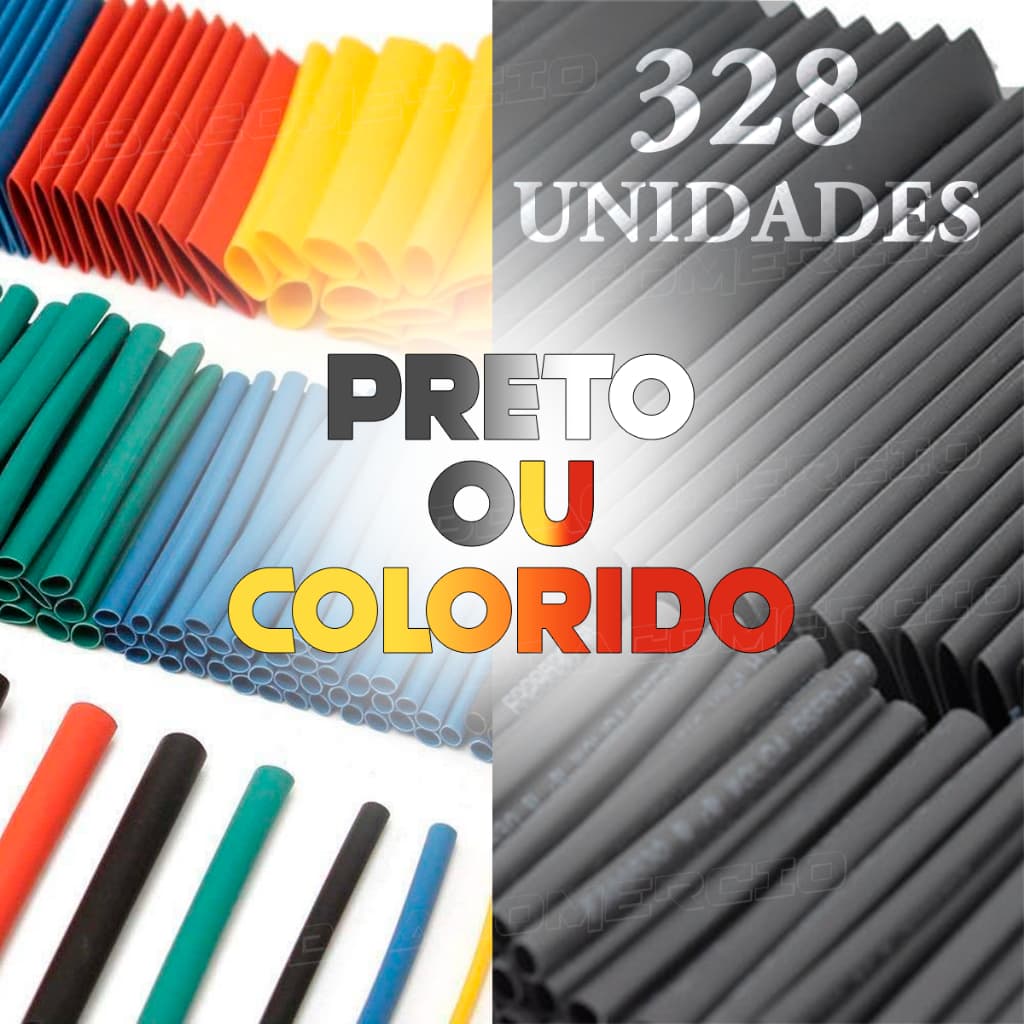 Kit 328 530 750 Peças Tubo Termo Retrátil Preto Ou Colorido Emendar Isolar Fios Cabos