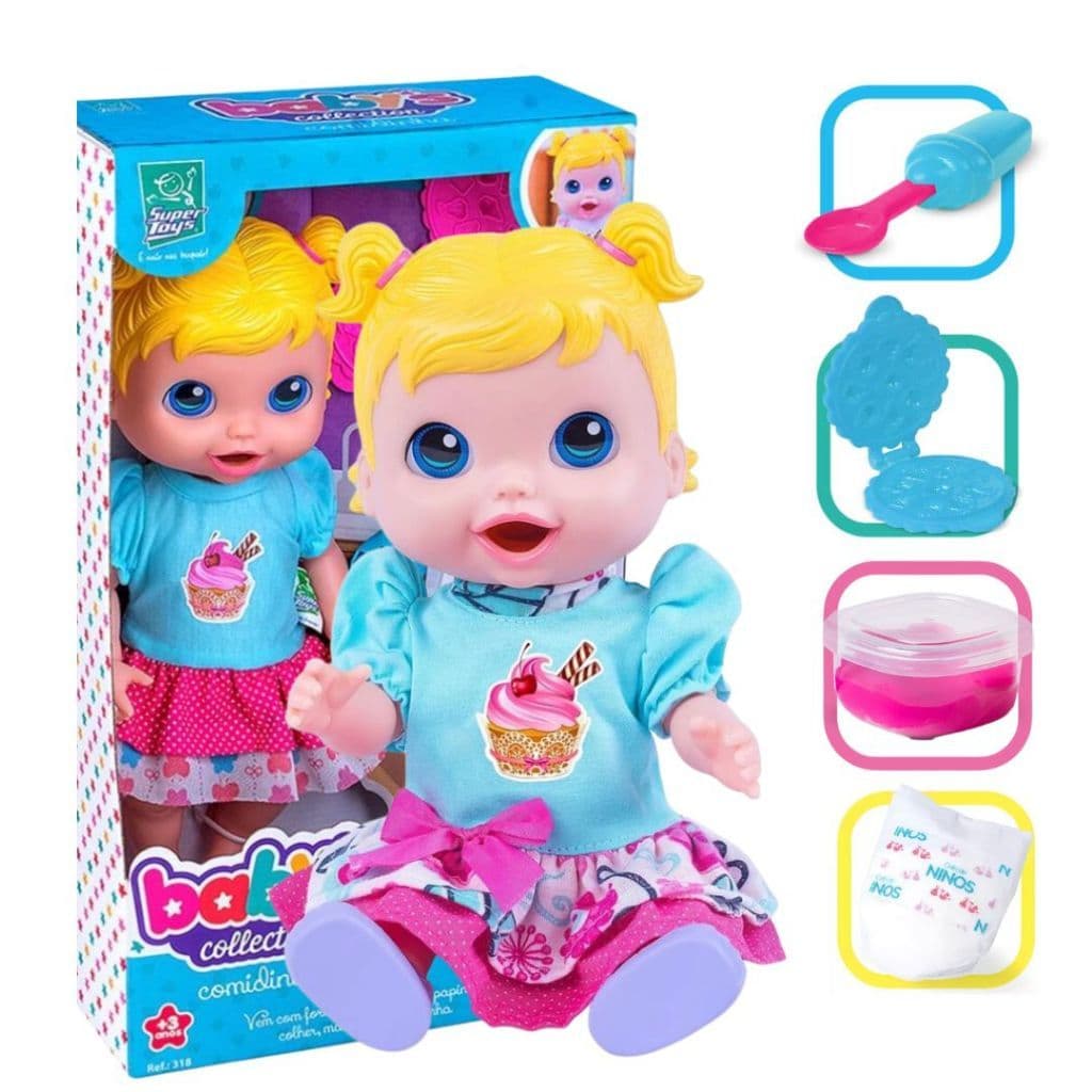 Boneca Baby Comidinha Alive Menina Come E Faz Caquinha Acessórios Original Super Toys
