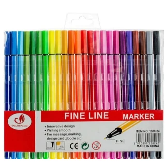 kit 24 Canetas Coloridas Fine Line Ponta Fina 0.4 mm