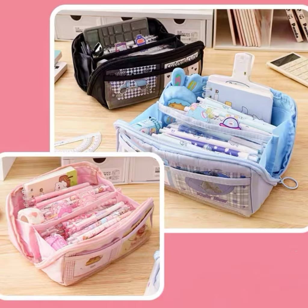 estojo transparente super grande de lápis do prisma de  camadas, Caso de lápis do estudante da escola