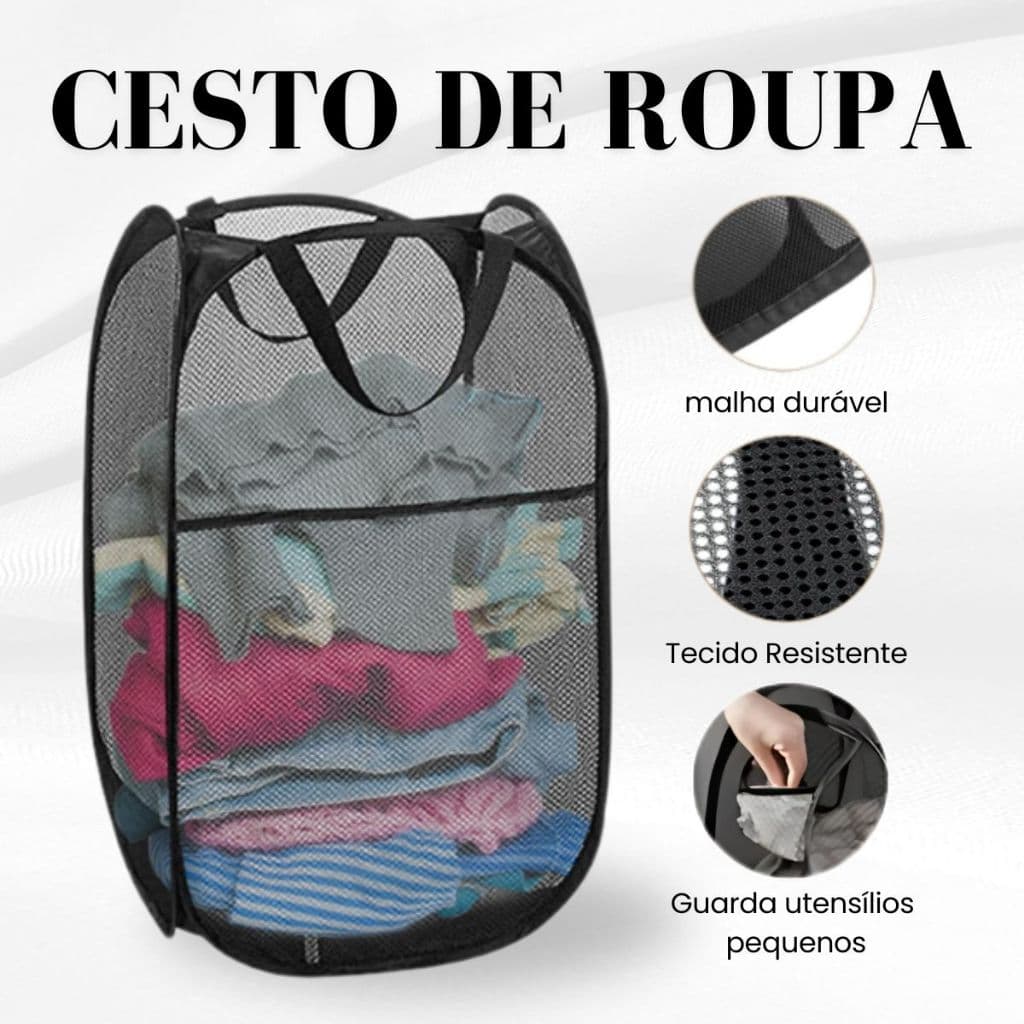 Kit Cesto de Roupa Suja Grande Dobravel Organizador 40x70