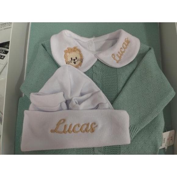 Kit 3 peças: Body + touca + luvas personalizado  bebê menino menina pra saída maternidade