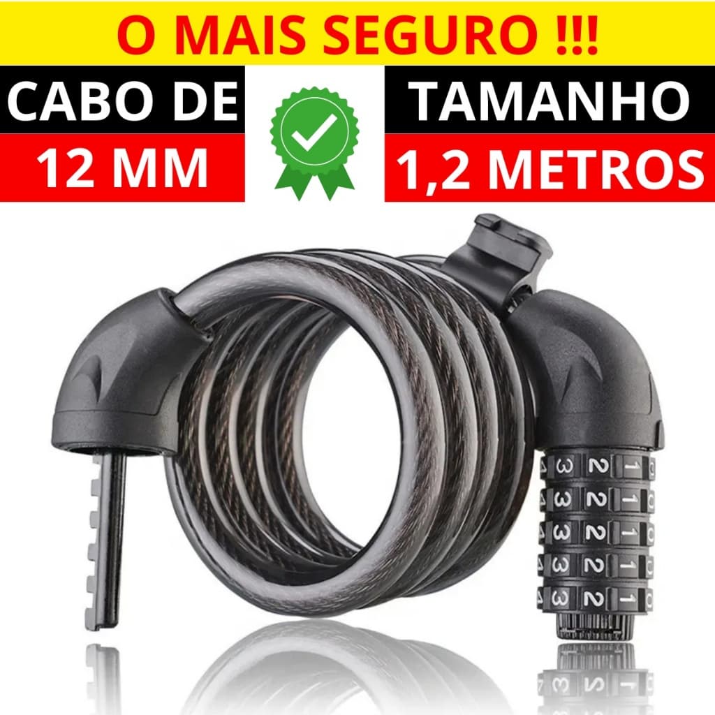 Cadeado Bicicleta Com Senha Numérica Aço Reforçado Trava Bike Moto Capacete Portão Segurança