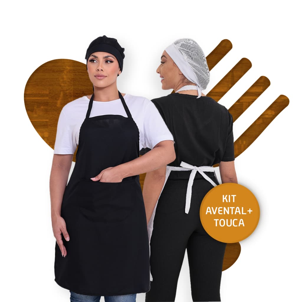 Kit Com Avental Oxford Unissex e Touca Tela e Malha Cozinha Restaurante Churrasqueiro