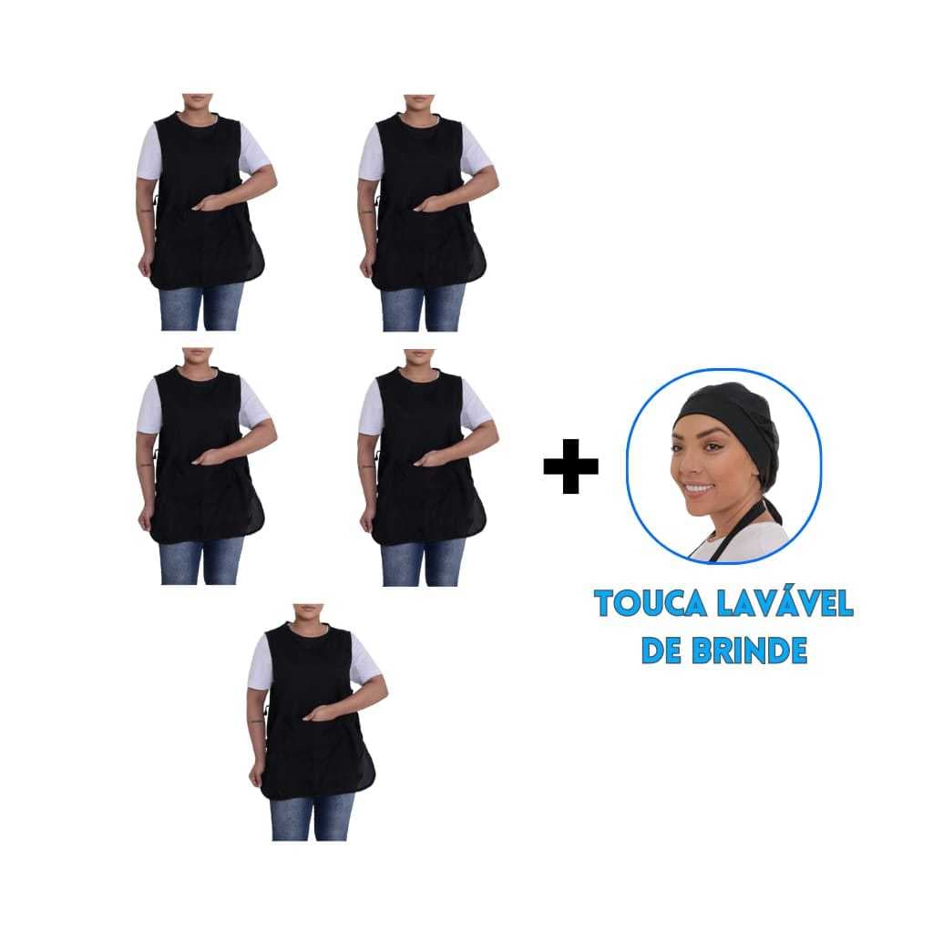 Kit Com 5 Avental Bata Jaleco Cozinha Uniforme Limpeza BRINDE 1 TOUCA LAVAVEL