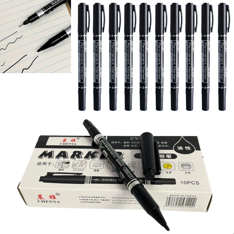 10 Caneta Permanente Cd Marcador Retroprojetor Ponta Dupla