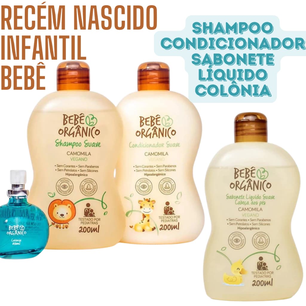 Kit Bebê Shampoo + Condicionador + Colônia + Sabonete Líquido - Recém Nascido bebe infantil - 630ml