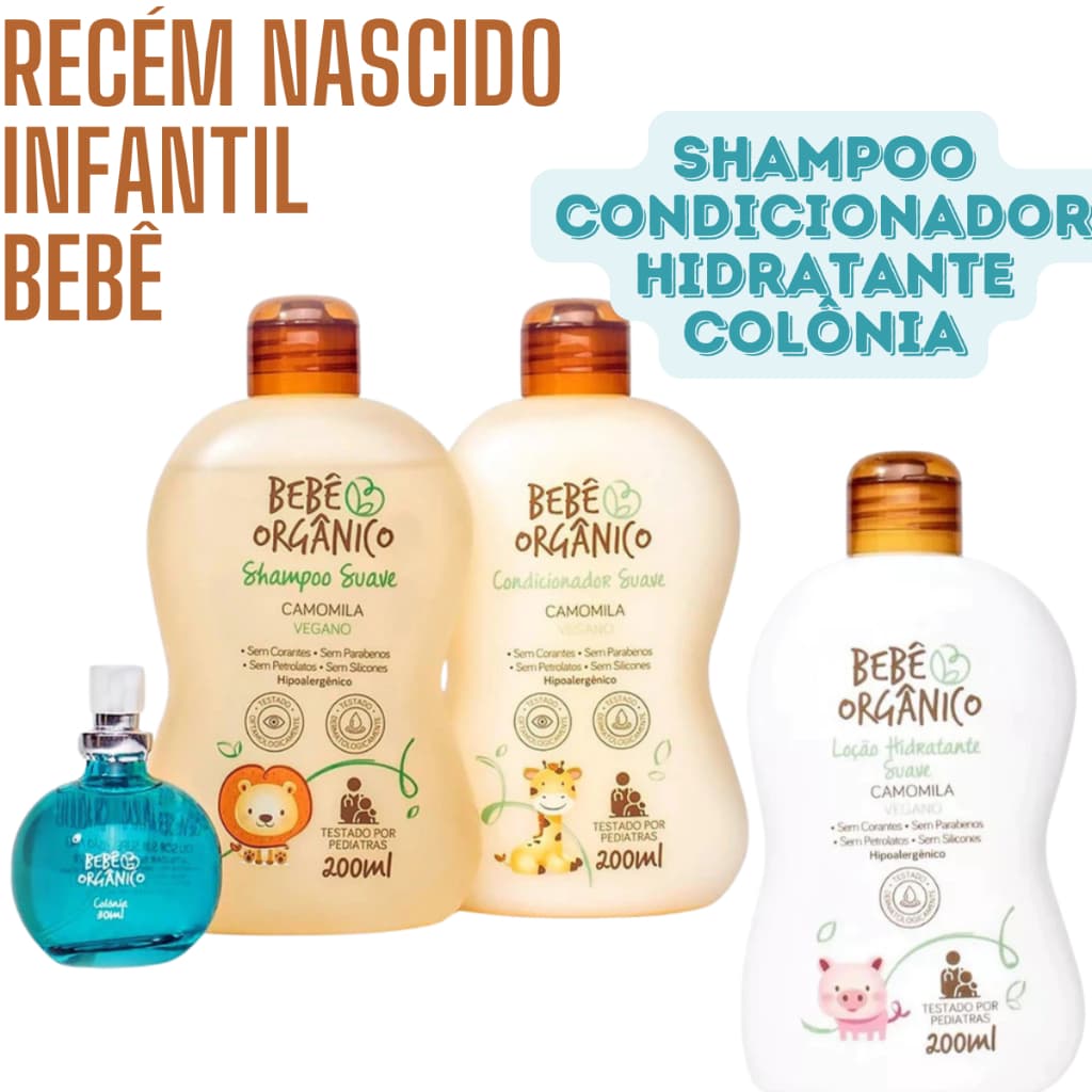 Kit Bebê Shampoo + Condicionador + Colônia Sem Álcool + Loção Hidratante - Recém Nascido 630ml