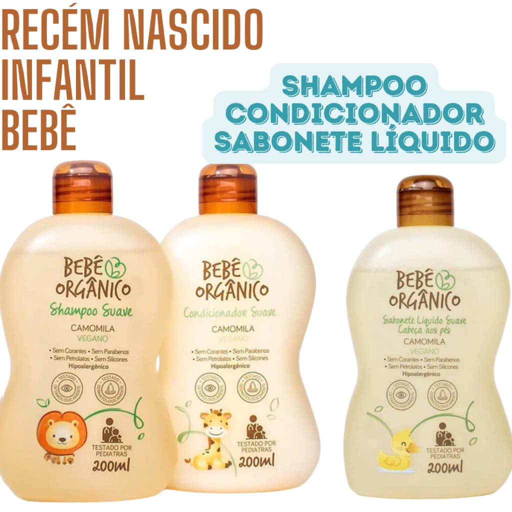 Kit Banho Shampoo de Bebê + Condicionador + Sabonete líquido - Recém nascido - Infantil Bebe 600 ml