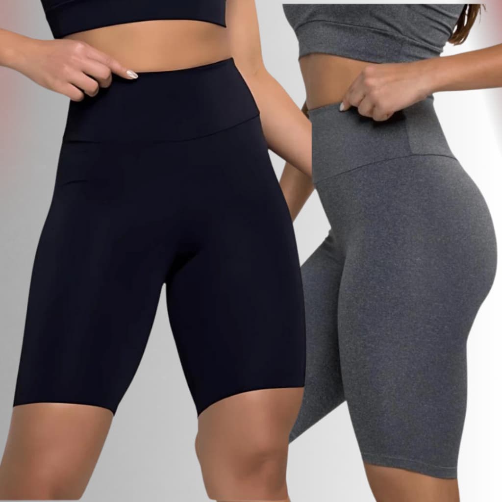 KIT 2 bermuda Feminina lisa ciclista Academia cintura alta suplex não fica transparente