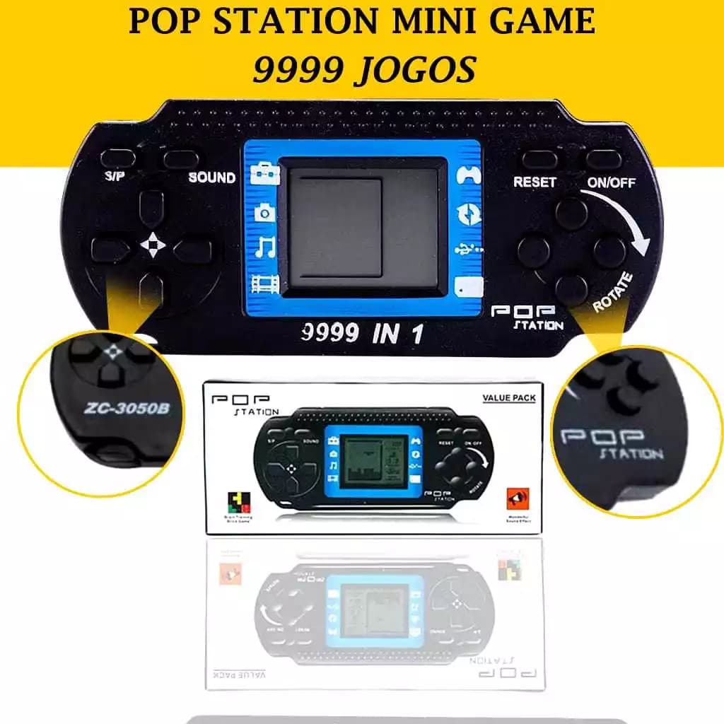 Pop Station Mini Game Portátil Retrô De Mão Puzzle E Brick Brain Training 9999 Jogos Eletrônicos