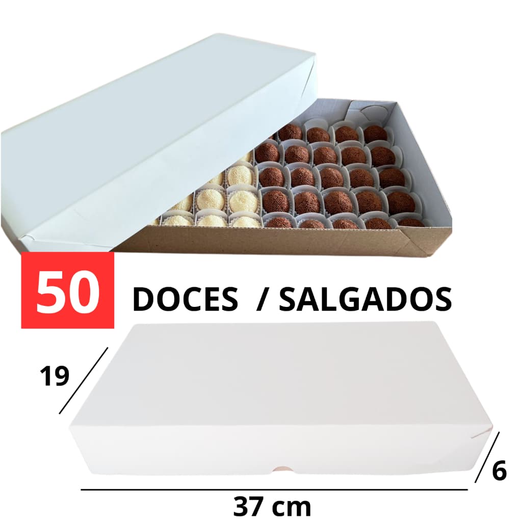 Caixa Para 50 Doces e Salgados 37x19x6 Reforçada Sem Visor