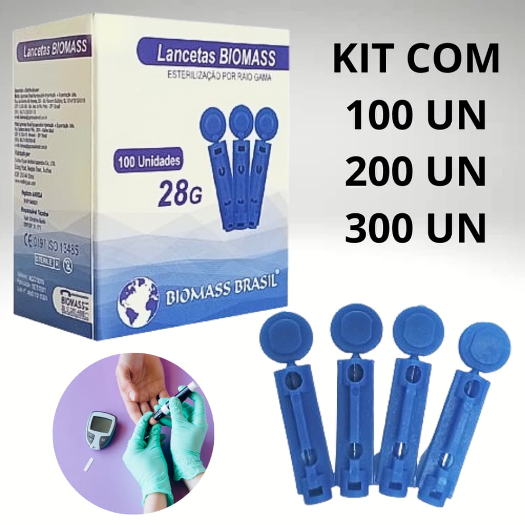 Kit Lanceta Simples 28g Universal Para Caneta Lancetadora Com 100/200/300 Unidades