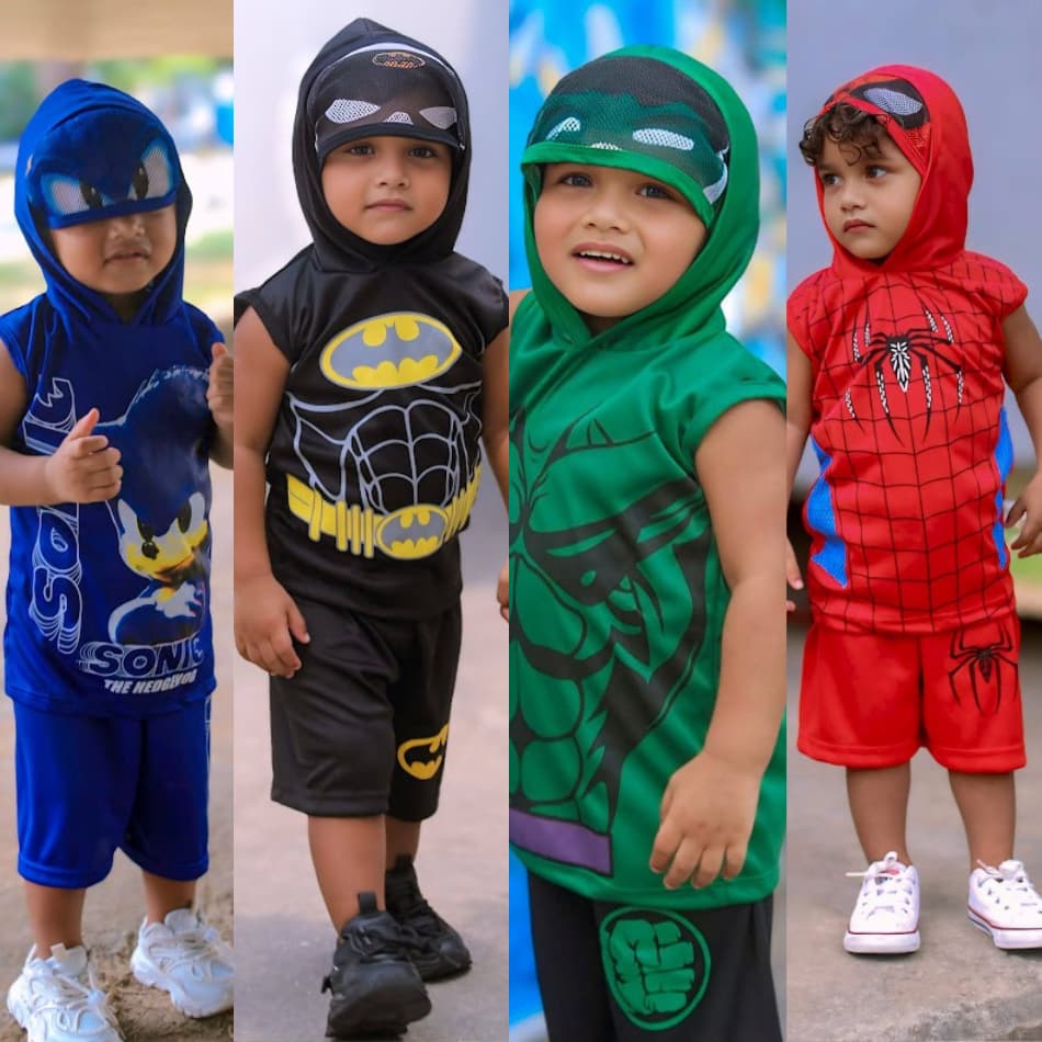 Conjunto Infantil Personagem Homem Aranha Verão Fantasia Sonic Camisa e Bermuda