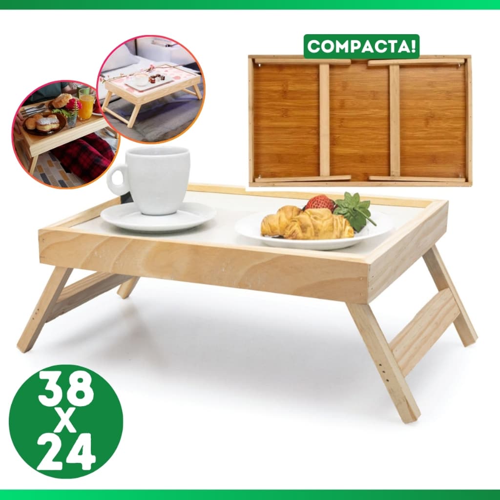 Bandeja Dobrável De Madeira Para Café E Refeições Na Cama 38X24 cm