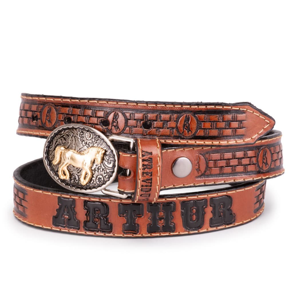 Cinto Country Couro Infantil Muladeiro Personalize Com Nome