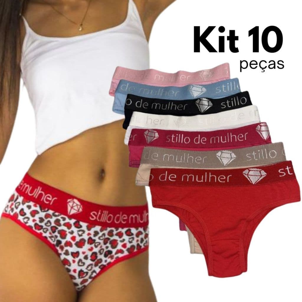 Kit 10 e 5 Calcinha Conforto Cós Alto 100% Algodão Stillo de mulher Liso