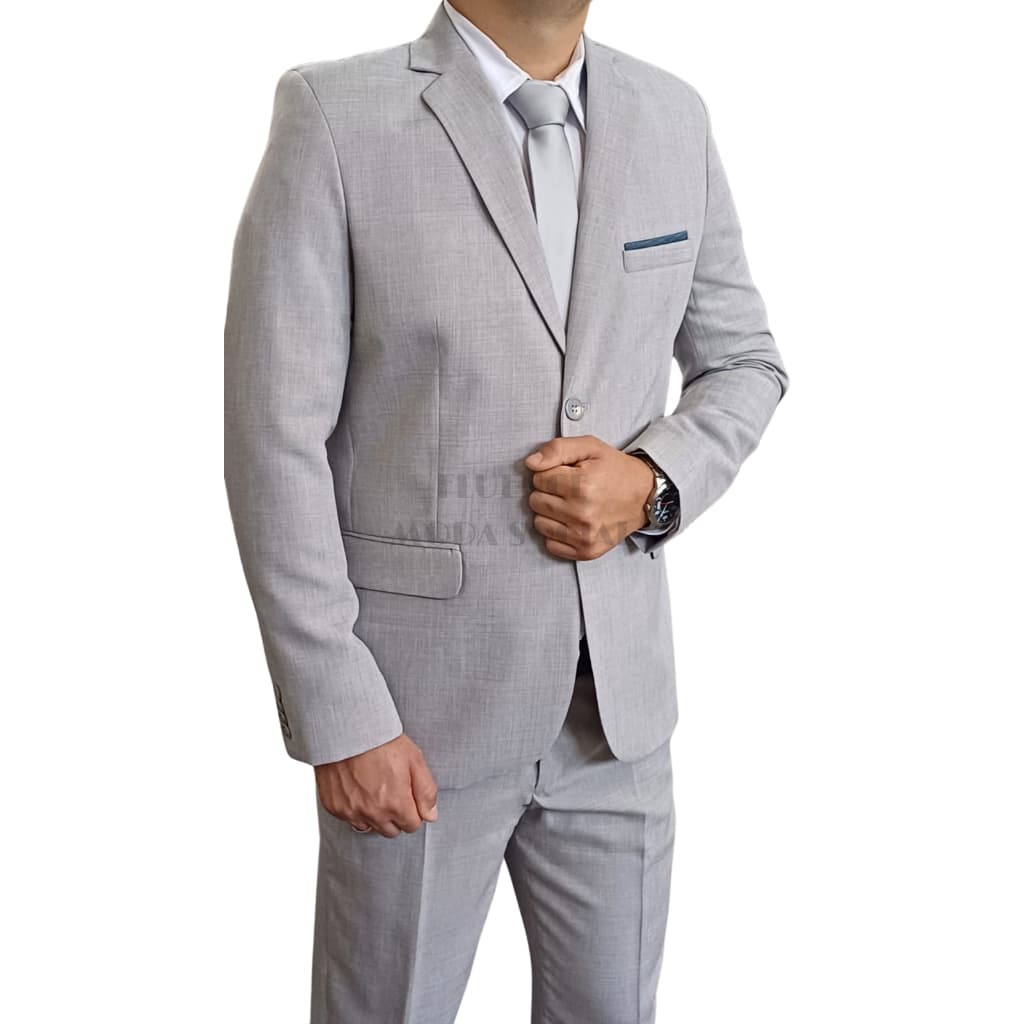 Terno Social Masculino Slim Microfibra Melange Várias Cinza Claro e Cores