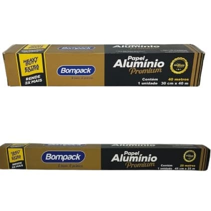 Papel Alumínio Premium Resistente Reforçado 25M ou 40M Bompack Caixa Rolo 1 Unidade