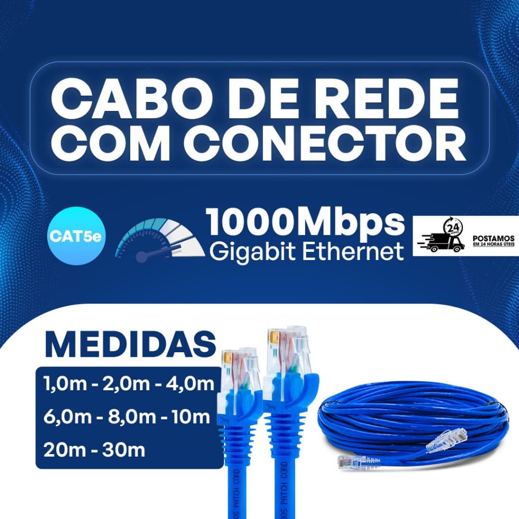Cabo Rede Azul Montado RJ45 - Internet, Roteador, Smartv, Tvbox, Games, Câmeras medidas: 1/2/4/6/8/10/20/30 metros