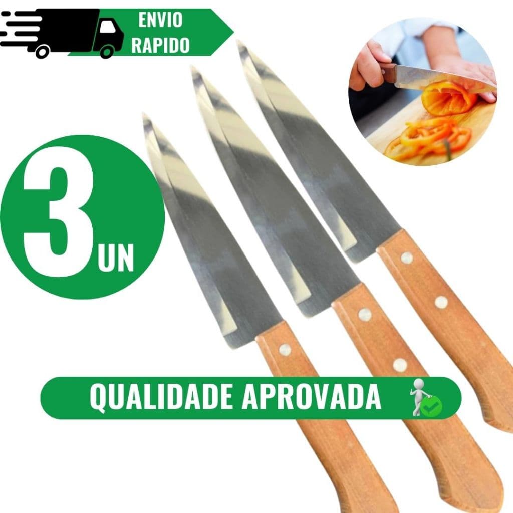 KITs DE 3 OU 2 FACAS DE CARNE LEGUMES PEIXEIRA DE INOX 6 '' CABO MADEIRA