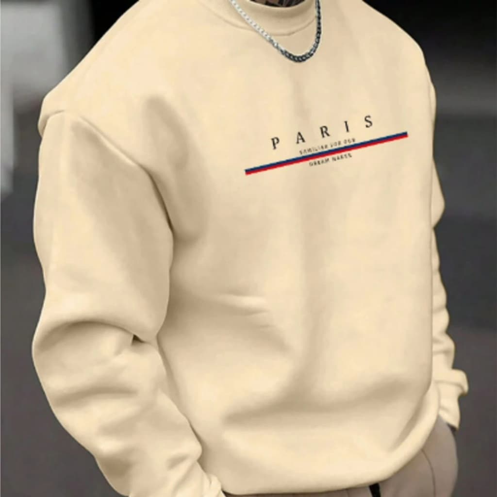 Moletom Careca Gola Redonda Unissex Feminino e Masculino Casaco Flanelado Blusa de Frio Moletom Algodão Suéter Paris (FR