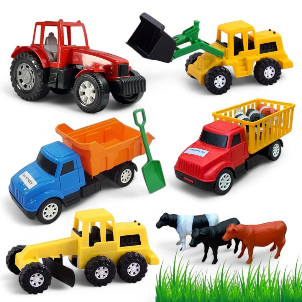 Kit Brinquedo carrinhos fazendinha trator caminhão boiadeiro areia presente menino - Envio imediato