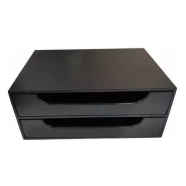Organizador 2 Gavetas Preto Folha Sulfite A4 e Suporte Base Monitor Gaveteiro MDF Papel A4