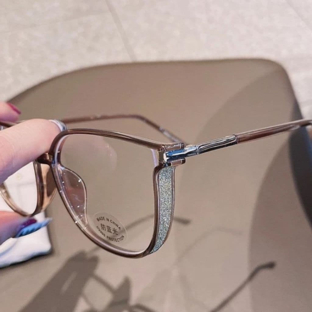 Armação de Óculos para grau feminino em TR com laterais brilhantes de glitter