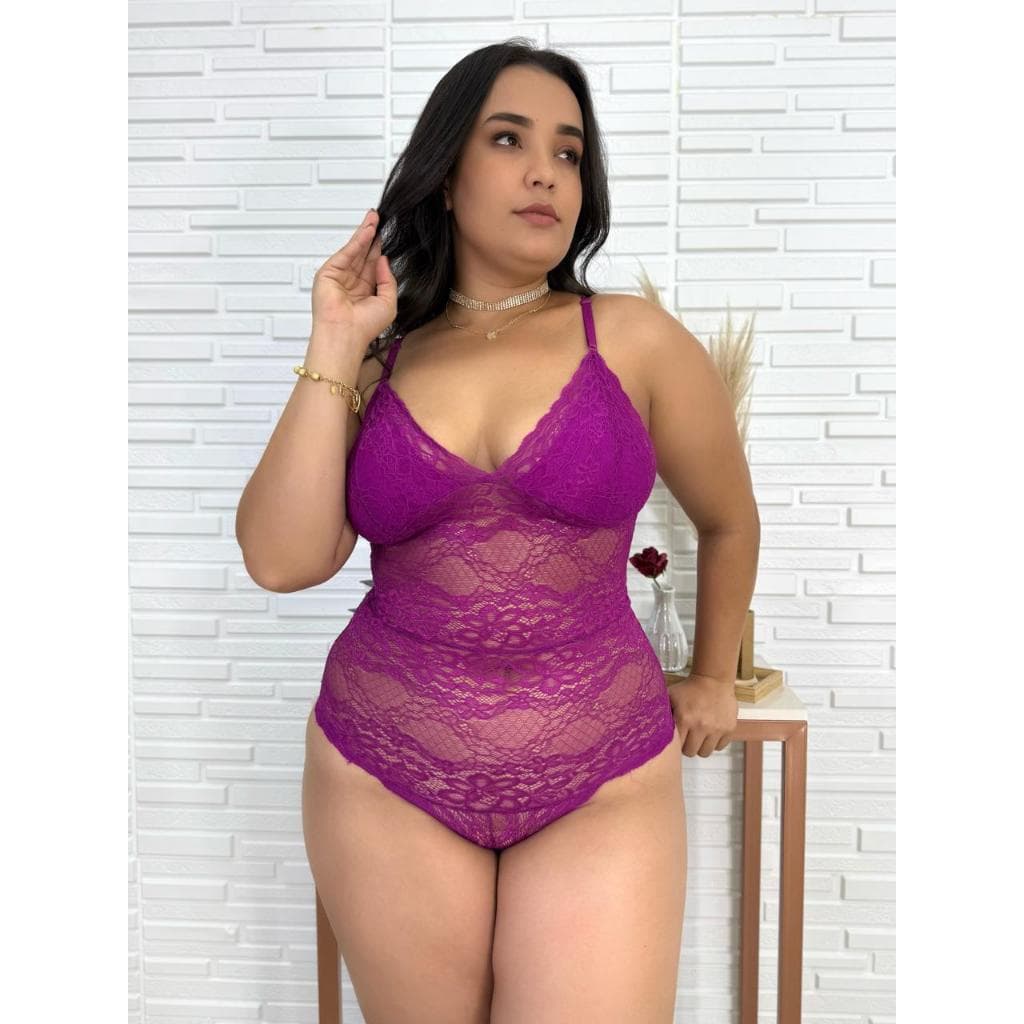 Body Plus Size  Sexy Bori Rendado Sensual Confortável Sem Bojo Forrado