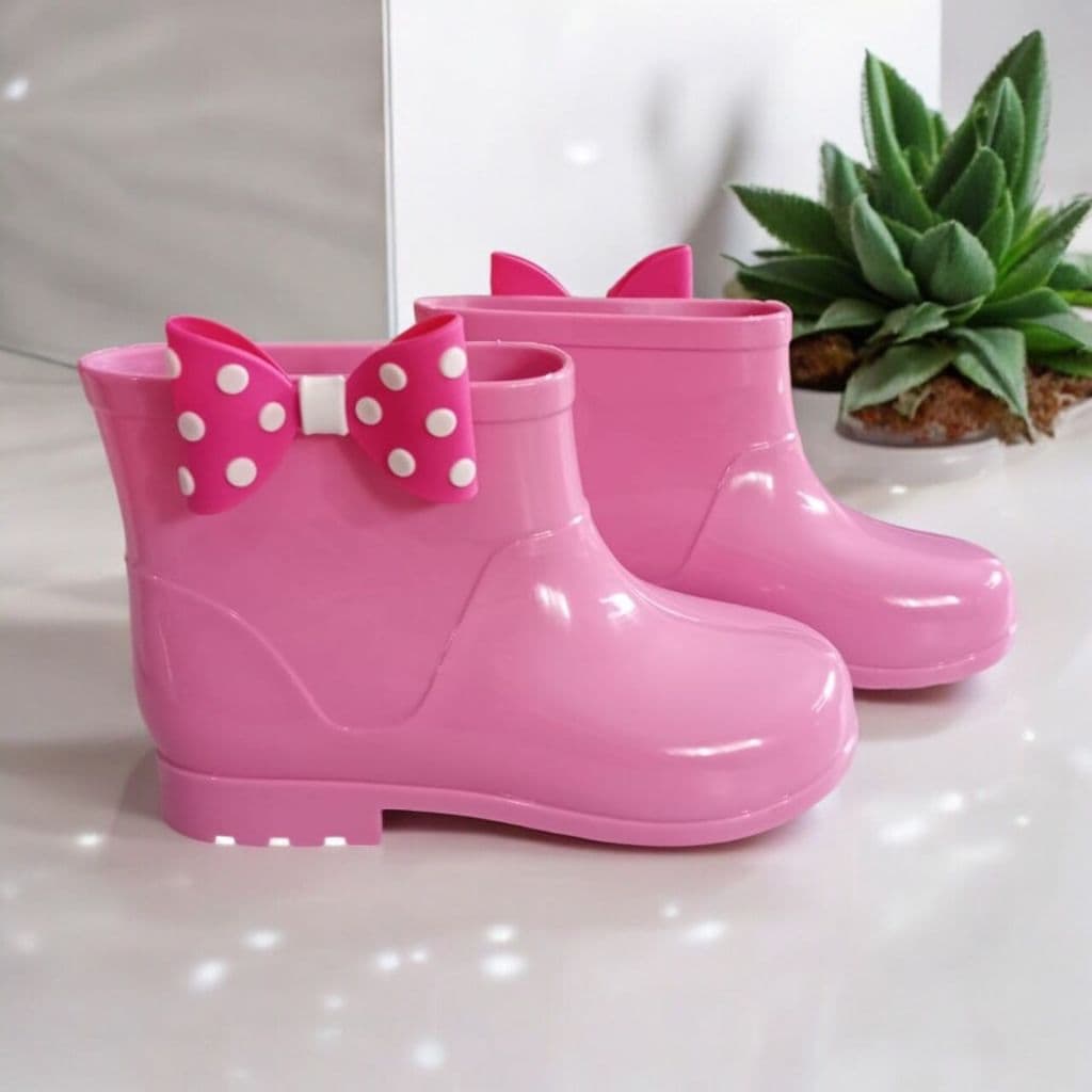 Bota Galocha De Chuva Infantil Menina Laço Pink Juvenil Confortável Impermeável Leve Estilosa Delicada Linda